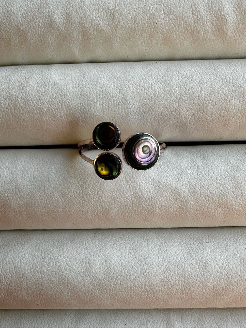 Sterling Silver Abalone Shell Triple-Disc Adjustable Ring